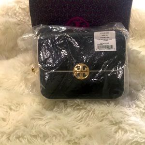 Micro shoulder black leather cross-body